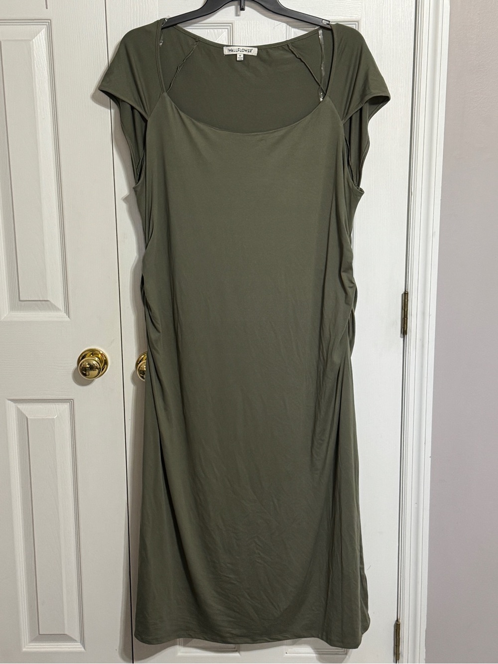 Wallflower Olive Green Midi Scoop Neck Dress